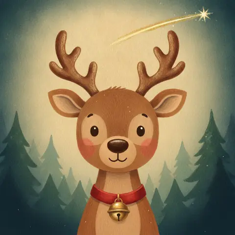 Comet, a wide-eyed reindeer gazing up as a shooting star streaks across the sky